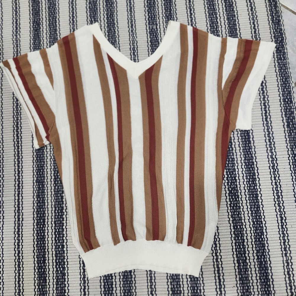 OZOC Sweater Vest Womens 38 M Striped V Neck‎ Short Sleeve Knit Top